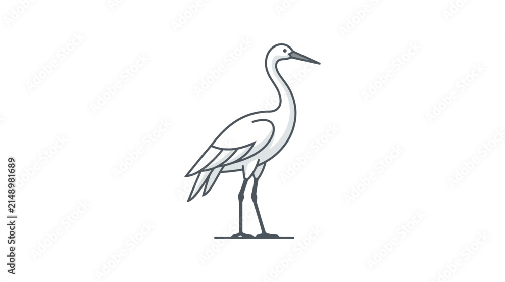 Obraz premium White heron bird standing profile line art icon.
