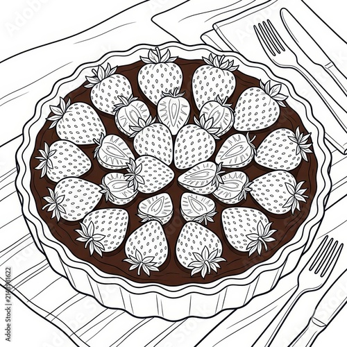 Strawberry chocolate tart coloring page