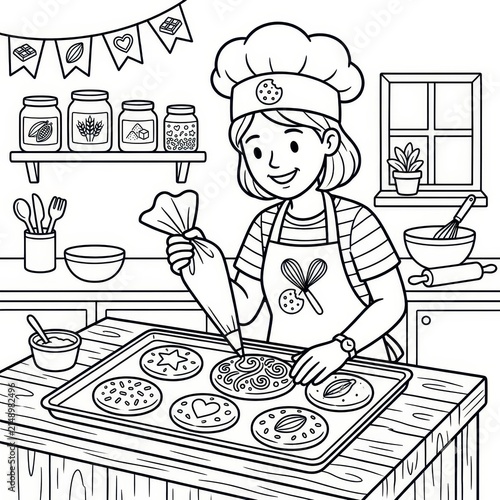 Girl decorating cookies with icing