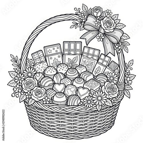 Chocolates and flowers in a basket