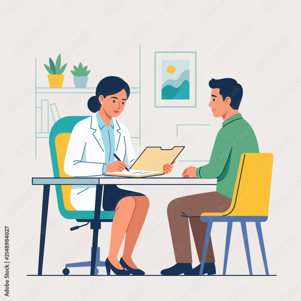 Fototapeta premium Doctor Consulting Patient, Vector Illustration of Healthcare Consultation and Medical Check-up