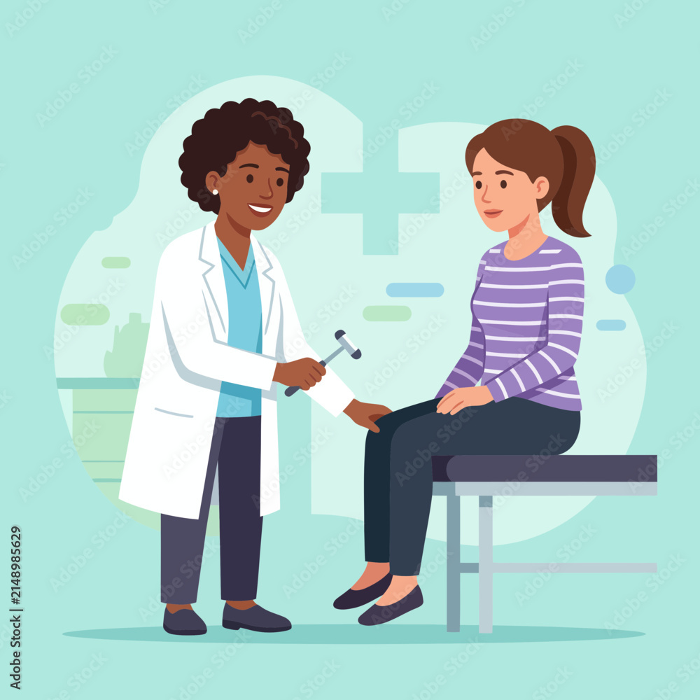 Fototapeta premium Doctor Performing Neurological Reflex Test on Patient, Medical Illustration