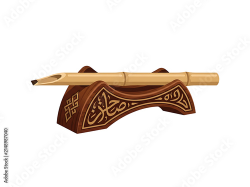 Handcrafted reed pen on wooden holder