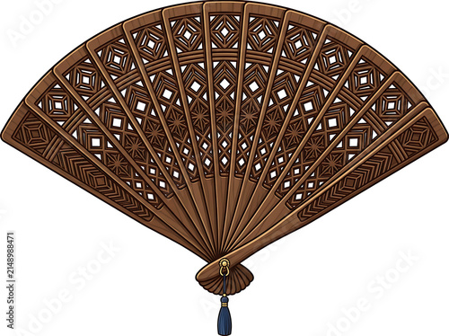 Handcrafted wooden folding fan illustration