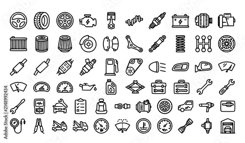 Foto Professional Auto Parts and Automotive Repair Outline Icon Set Editable Stroke V