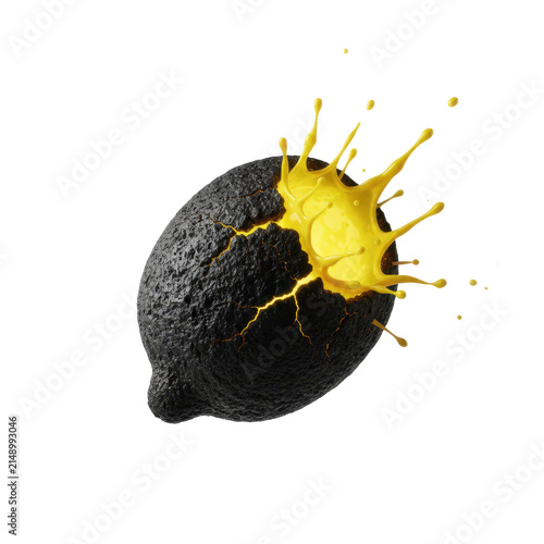 Black Charcoal Lemon with Bright Yellow Juice Splash
