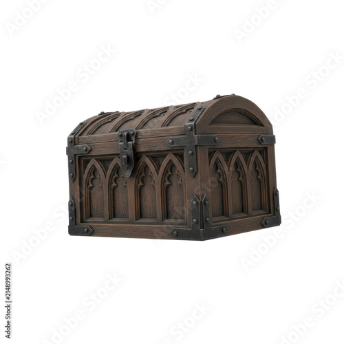 Vintage Wooden Treasure Chest with Gothic Style Metal Details