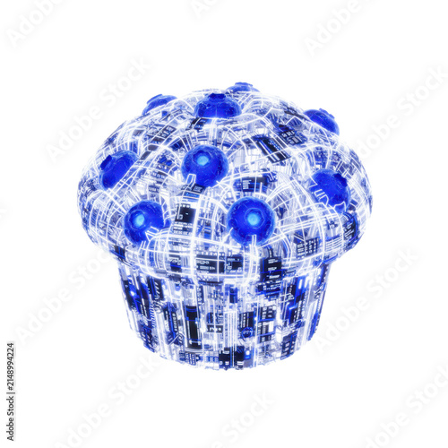 Futuristic Digital Cupcake with Glowing Circuit Board Patterns