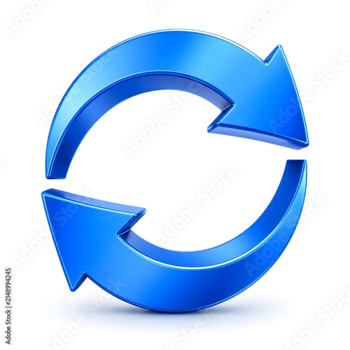 3D refresh arrows icon isolated on white background, concept of sync reload update cycle. Transparent Liquid Glass icon. 3D rendering