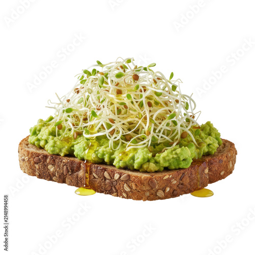 Avocado Toast with Alfalfa Sprouts and Olive Oil Drizzle
