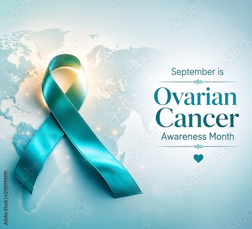 Ovarian cancer awareness ribbon and text design