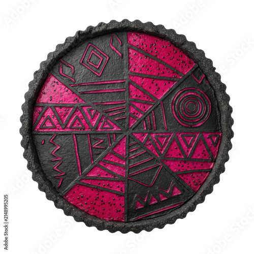 Abstract Decorative Circular Plate with Black and Pink Patterns