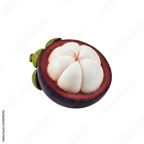 Fresh Halved Purple Mangosteen Fruit with White Segments