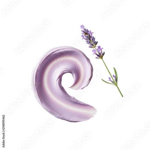 Lavender Scented Cosmetic Cream Smear with Fresh Flower Sprig