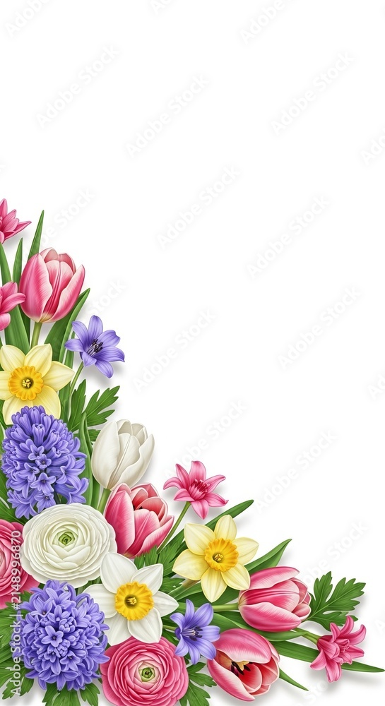 Fototapeta premium Beautiful Spring Flower Arrangement Corner Border.