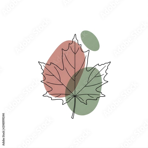 Minimalist Maple Leaf Line Art with Abstract Boho Shapes