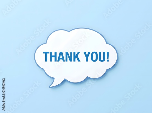 Thank you message for card, presentation, business. Expressing gratitude, acknowledgment, and appreciation. Minimalist abstract design with white cut-out paper on a blue background