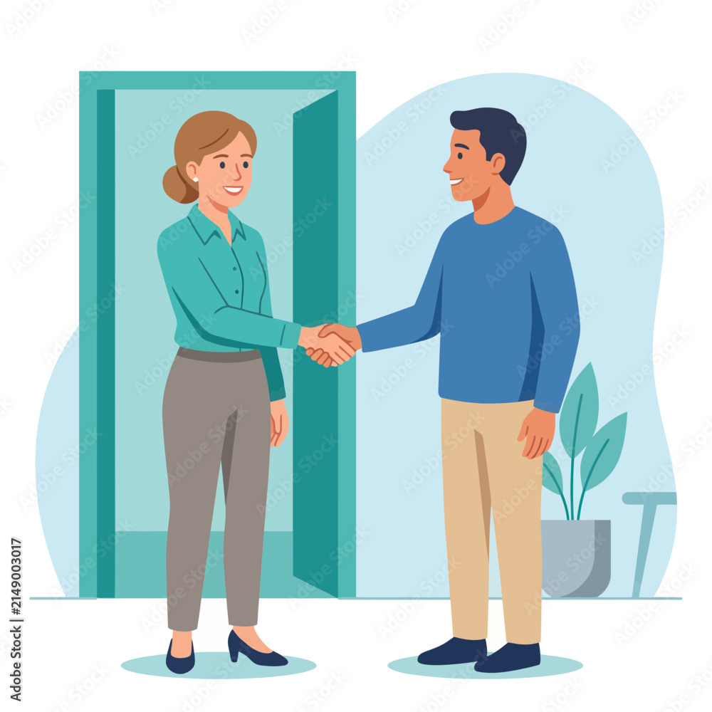 Fototapeta premium Business professionals shaking hands, symbolizing agreement, partnership, and successful collaboration in a modern office setting.