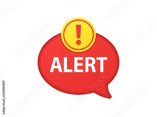 Red alert warning speech bubble with exclamation icon isolated on transparent background