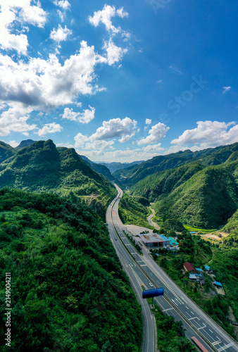 Aerial photography of highways and karst landscape in Duyun City, Guizhou Province