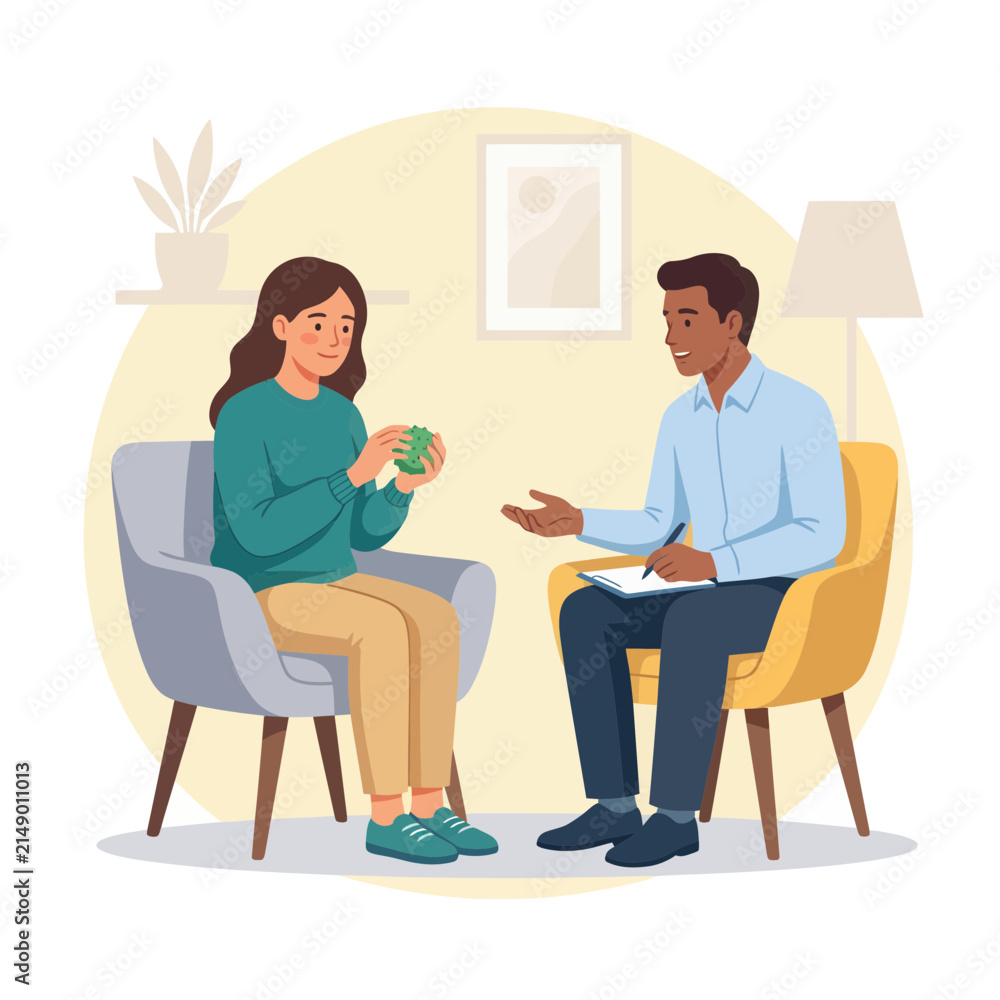 Obraz premium Therapist Counseling Woman Holding Object in Cozy Office