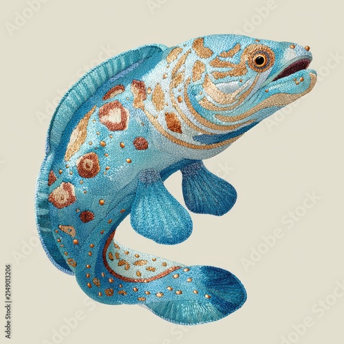 Intricate Detailed Illustration Of A Moray Eel With Mosaic Patterns On An Off White Background