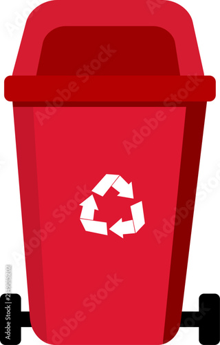 Red Recycling Bin with Wheels Vector Illustration and Recycle Symbol for Waste Management