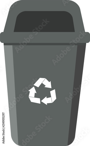 Dark Grey Recycling Bin Icon. Waste Segregation Trash Can with Recycling Symbol. Environmental Protection Flat Vector Illustration.