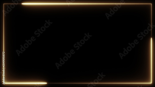 Bild auf Leinwand 金色のネオンフレーム 黒背景 / Gold neon frame on black background