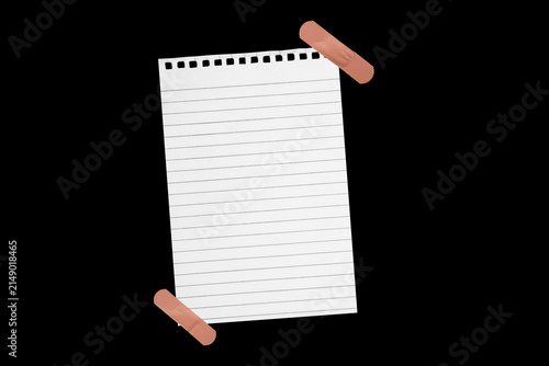 Cuadro en lienzo Piece of notebook paper patched with a torn bandage, isolated black JPEG
