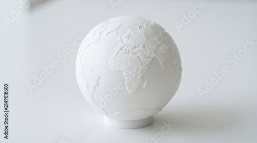 White Textured World Globe Sphere on Minimal Studio Surface
