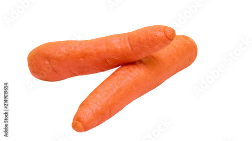 Obraz na płótnie Two whole raw orange carrots with textured skin