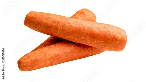 Fotografie Two whole raw carrots with orange skin and visible texture