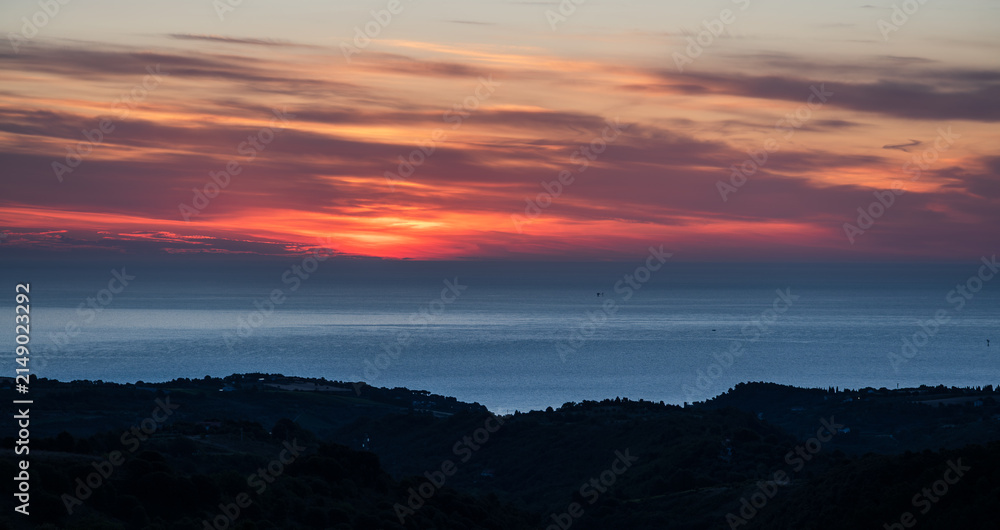 Fototapeta premium Adriatic Sea. Spectacular aurora and sunrise seen from the village of Ripatransone, in the Marche region.