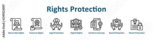 Fotografía Rights Protection web icon banner with line art style