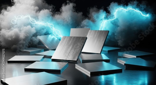 Metallic Plates with Lightning Effects and Abstract Background