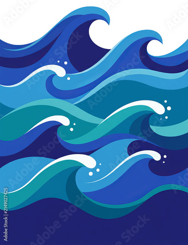 Stylized Blue Ocean Waves Illustration.