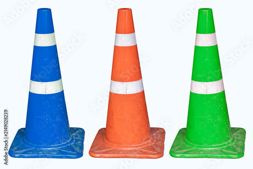 Old Traffic Cone, Grunge used real life plastic cone for closed traffic road way walking path warning objects multiple colors