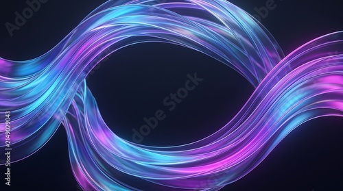 Abstract flowing neon light waves with vibrant purple and blue glowing ribbons on a deep dark background
