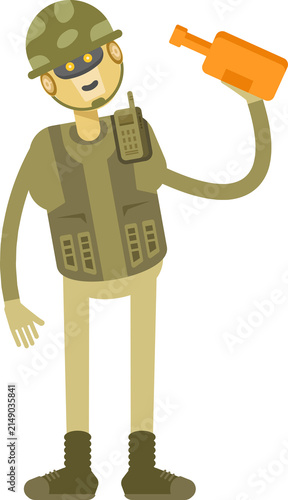 Robot Soldier Character Drinking Beverage Bottle
