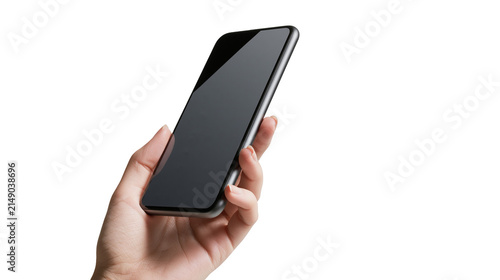 Hand holding modern smartphone with dark screen