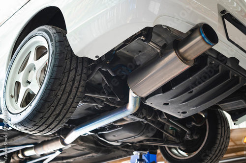 Full titanium exhaust tips in sport racing car.