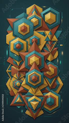Retro Futuristic Geometric Pattern Background Teal and Mustard