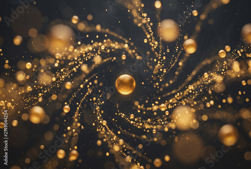 Golden Bokeh Light Particles Floating on Dark Background
