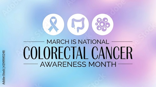 March colorectal cancer awareness month with ribbon intestine with featuring light blue ribbon intestine illustration cell cell cluster graphic displays text march information abnormality health