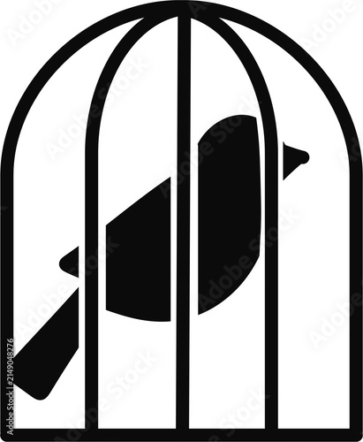Bild auf Leinwand Bird Cage with Bird Icon for Pet Care, Animal and Home Decoration Design