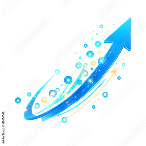 Abstract Business Growth and AI Integration Elements with Ascending Arrows and Futuristic Glowing Nodes Isolated on Transparent Background