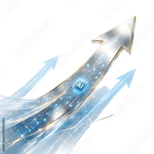 Abstract Business Growth and AI Integration Elements with Ascending Arrows and Futuristic Glowing Nodes Isolated on Transparent Background