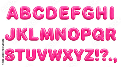 Alphabet Letters in Bright Pink Glossy Bubble Font Style for Playful Educational Design and Children's Learning Materials