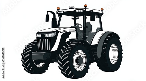 A detailed illustration of a modern tractor, ideal for agricultural or farming-related content, advertisements, or educational materials on machinery, Perfect for websites, brochures